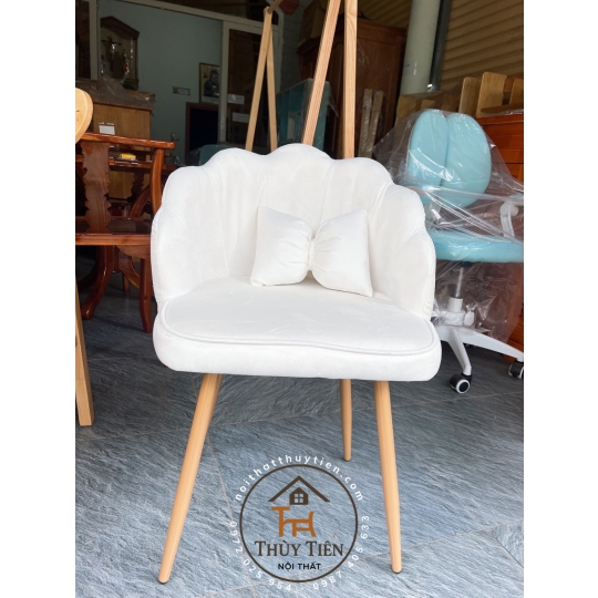 Ghế Vương Miện Thiết Kế Nỉ Nhung Cao Cấp, Kèm Gối Nơ Tinh Tế, Phù Hợp Cho Bàn Makeup và Làm Nail Sang Trọng