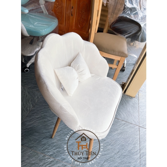 Ghế Vương Miện Thiết Kế Nỉ Nhung Cao Cấp, Kèm Gối Nơ Tinh Tế, Phù Hợp Cho Bàn Makeup và Làm Nail Sang Trọng