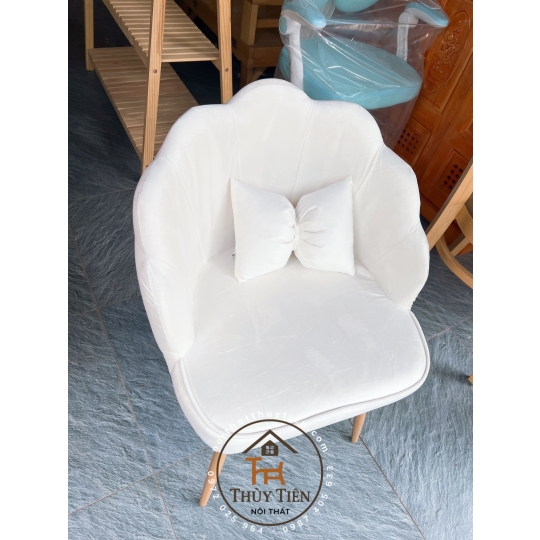 Ghế Vương Miện Thiết Kế Nỉ Nhung Cao Cấp, Kèm Gối Nơ Tinh Tế, Phù Hợp Cho Bàn Makeup và Làm Nail Sang Trọng