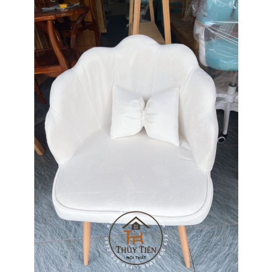 Ghế Vương Miện Thiết Kế Nỉ Nhung Cao Cấp, Kèm Gối Nơ Tinh Tế, Phù Hợp Cho Bàn Makeup và Làm Nail Sang Trọng