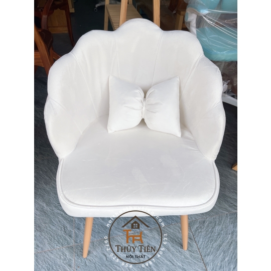 Ghế Vương Miện Thiết Kế Nỉ Nhung Cao Cấp, Kèm Gối Nơ Tinh Tế, Phù Hợp Cho Bàn Makeup và Làm Nail Sang Trọng