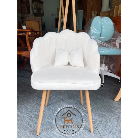 Ghế Vương Miện Thiết Kế Nỉ Nhung Cao Cấp, Kèm Gối Nơ Tinh Tế, Phù Hợp Cho Bàn Makeup và Làm Nail Sang Trọng