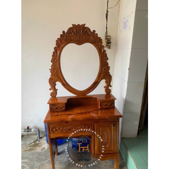 Bàn trang điểm gỗ tràm hình trái tim ngang 80cm