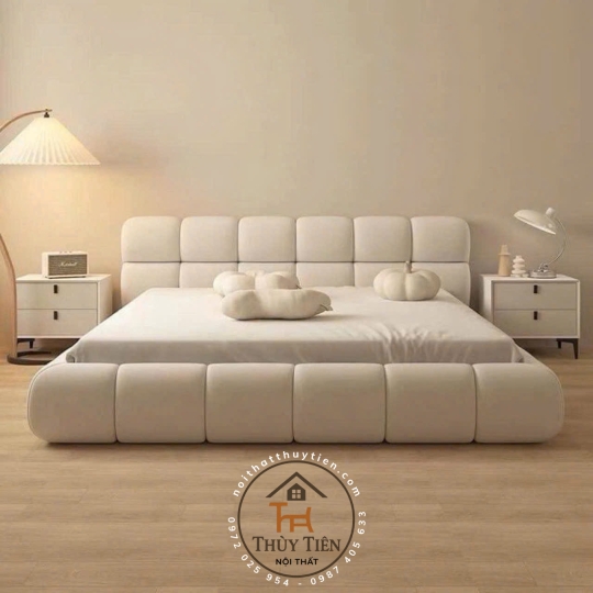 Giường bánh mì bọc nỉ nhung, vạt khung sắt