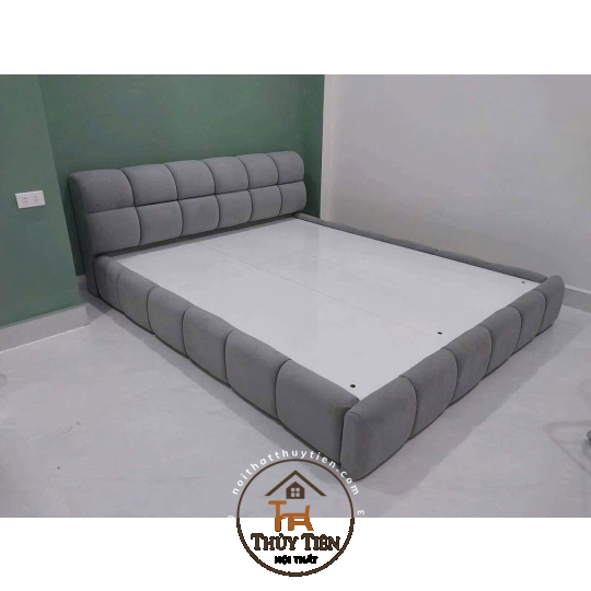 Giường bánh mì bọc nỉ nhung, vạt khung sắt