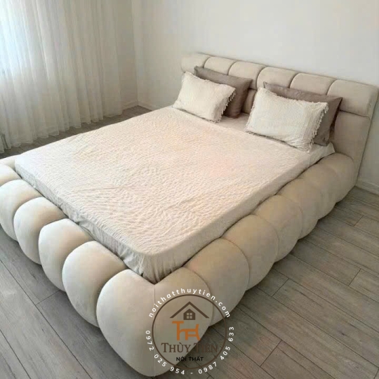 Giường bánh mì bọc nỉ nhung, vạt khung sắt