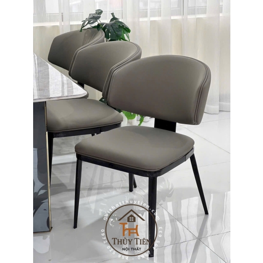 Ghế ăn Leon nhập khẩu cao cấp, ghế bọc da PU, chân côn bọc ống đồng 