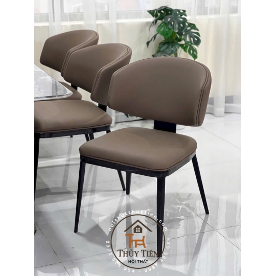 Ghế ăn Leon nhập khẩu cao cấp, ghế bọc da PU, chân côn bọc ống đồng 