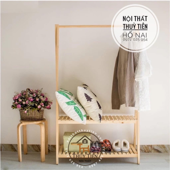 Kệ treo quần áo chữ a gỗ thông