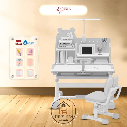 Bàn Học Thông Minh Chống Gù, Chống Cận Nâng Hạ Độ Cao Kệ Hình Gấu màu xám