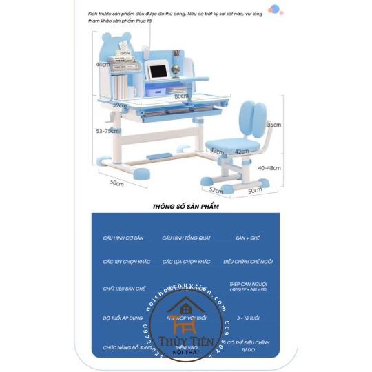 Bàn Học Thông Minh Chống Gù, Chống Cận Nâng Hạ Độ Cao Kệ Hình Gấu màu xám