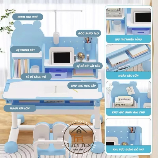 Bàn Học Thông Minh Chống Gù, Chống Cận Nâng Hạ Độ Cao Kệ Hình Gấu màu xám
