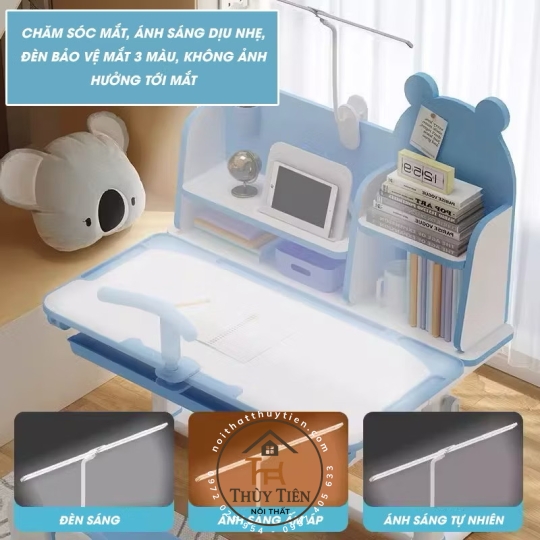 Bàn Học Thông Minh Chống Gù, Chống Cận Nâng Hạ Độ Cao Kệ Hình Gấu màu xám