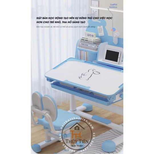 Bàn Học Thông Minh Chống Gù, Chống Cận Nâng Hạ Độ Cao Kệ Hình Gấu màu xám