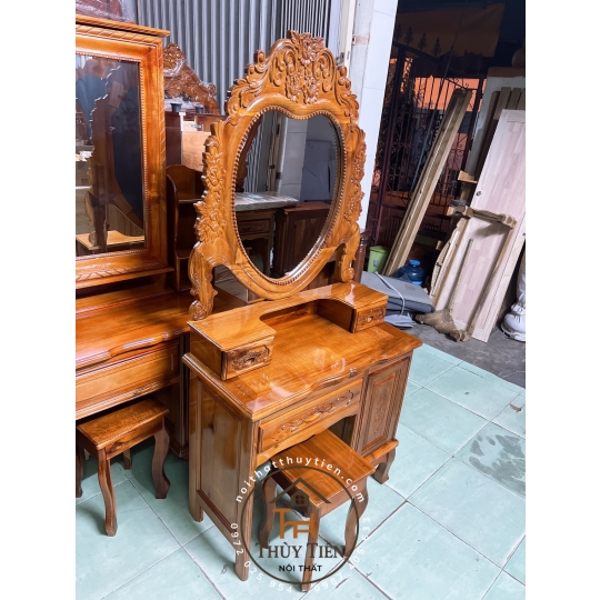 Bàn trang điểm gỗ tràm hình trái tim ngang 80cm