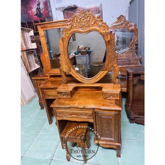 Bàn trang điểm gỗ tràm hình trái tim ngang 80cm