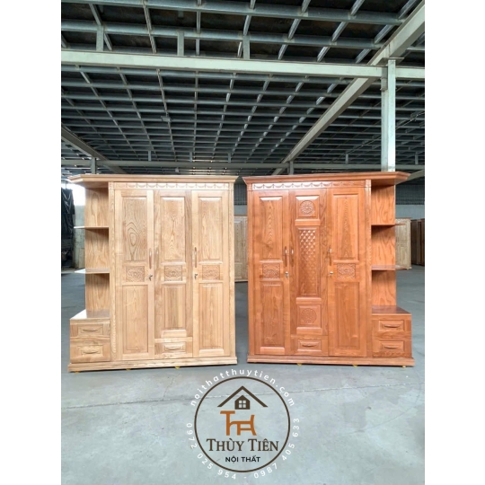 Tủ quần áo gỗ sồi có kệ ngoài
