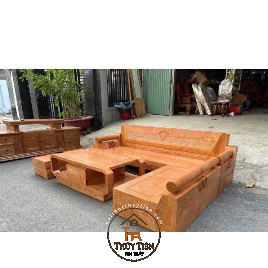 Bàn ghế Gỗ sồi góc chữ L kim cương