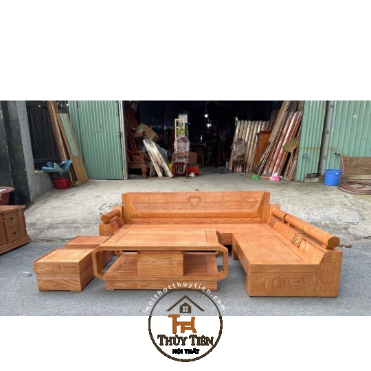 Bàn ghế Gỗ sồi góc chữ L kim cương