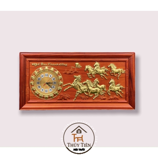 Tranh Đồng Hồ Treo Tường Gỗ Hương Điêu Khắc Nguyên Tấm Mã Đáo Thành Công