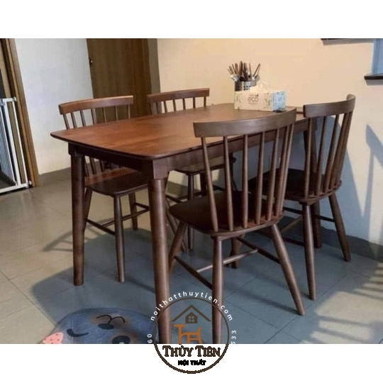 Bộ bàn ăn cao su 7 nan 4 ghế mặt gỗ tự nhiên giá rẻ