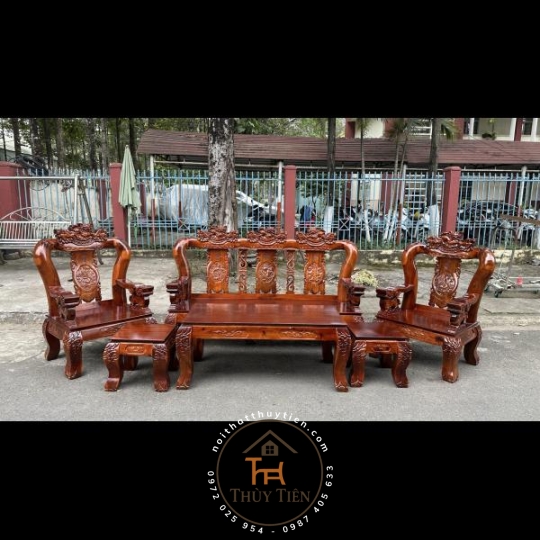 Bàn Ghế Gỗ Tràm Nghê đỉnh tay rồng 12- BGGT 013