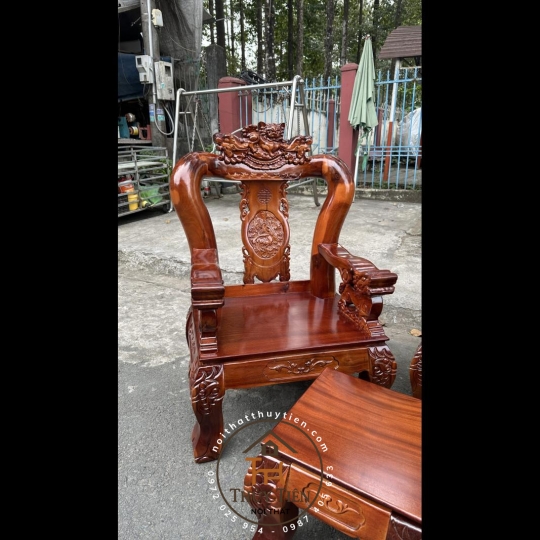 Bàn Ghế Gỗ Tràm Nghê đỉnh tay rồng 12- BGGT 013