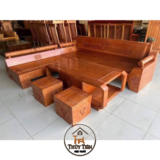 Bàn ghế Gỗ sồi góc chữ L kim cương