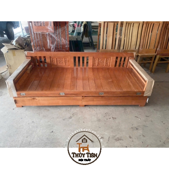 Ghế gấp- Giường gấp đa năng thông minh- Trường Kỷ gỗ sồi  có hộc kéo