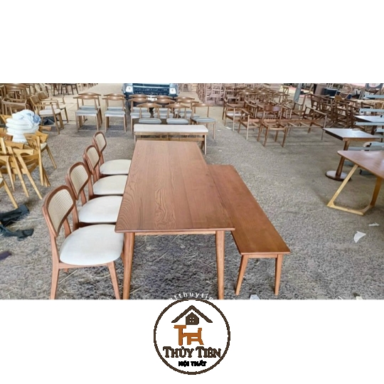 Bộ bàn ăn ghế Secco kết hợp ghế băng và bàn gỗ ash