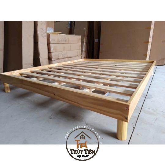 Giường gỗ thông sơn đẹp hàng lắp ráp