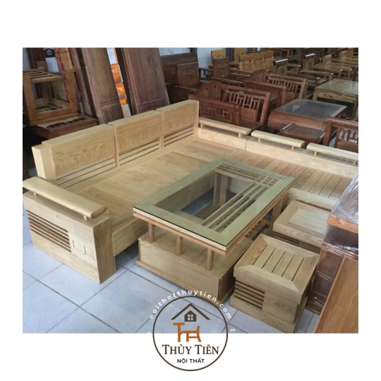 Bàn ghế Gỗ sồi góc chữ L tay trứng