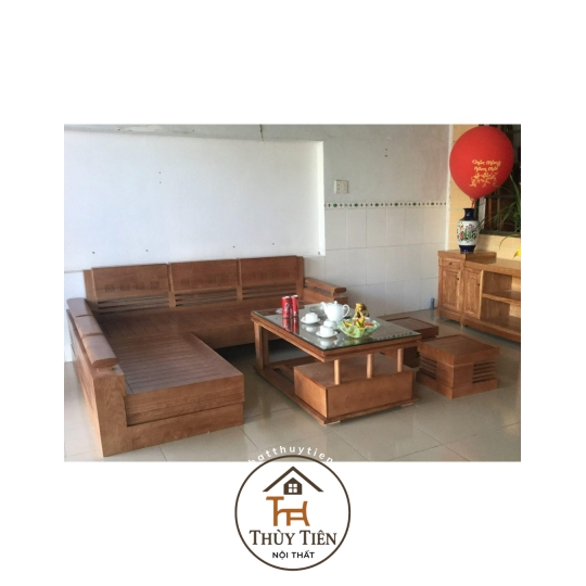 Bàn ghế Gỗ sồi góc chữ L tay trứng