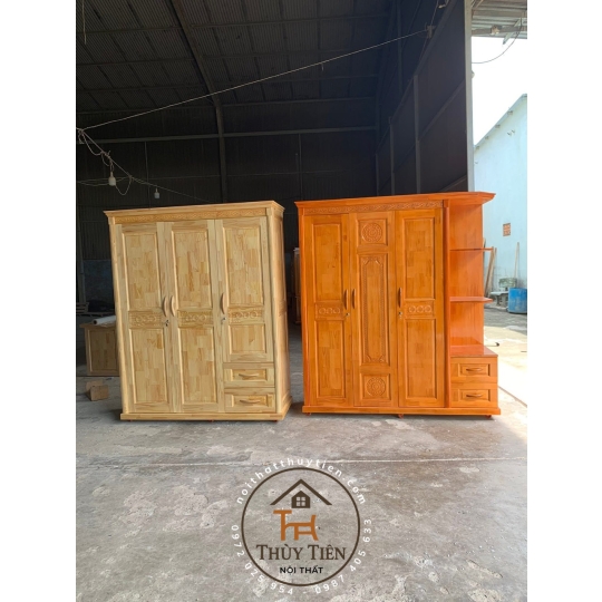 Tủ quần áo gỗ thông có kệ ngoài