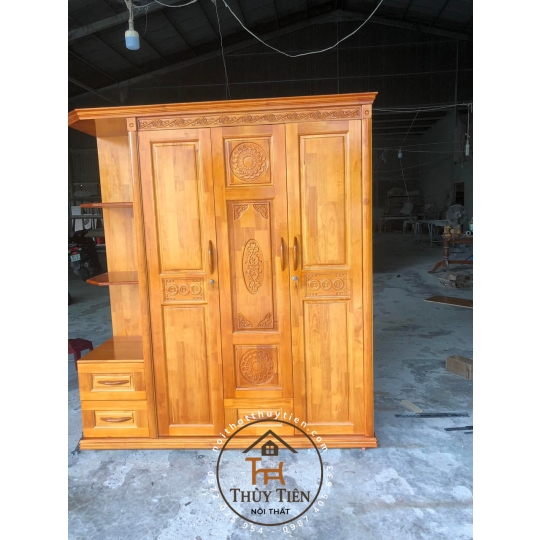 Tủ quần áo gỗ thông có kệ ngoài