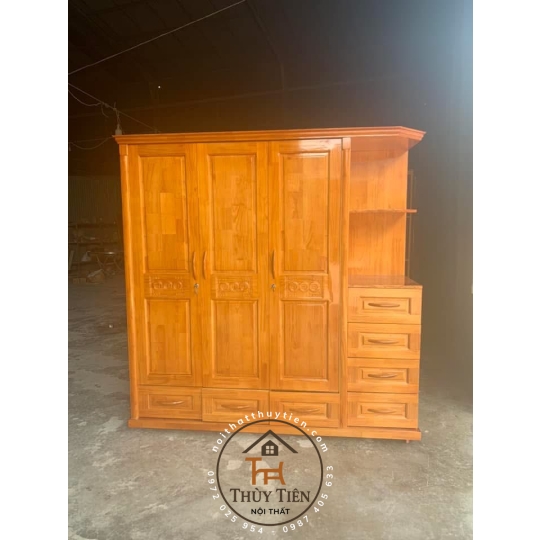 Tủ quần áo gỗ thông có kệ ngoài