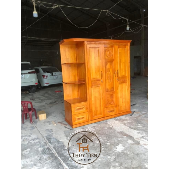 Tủ quần áo gỗ thông có kệ ngoài