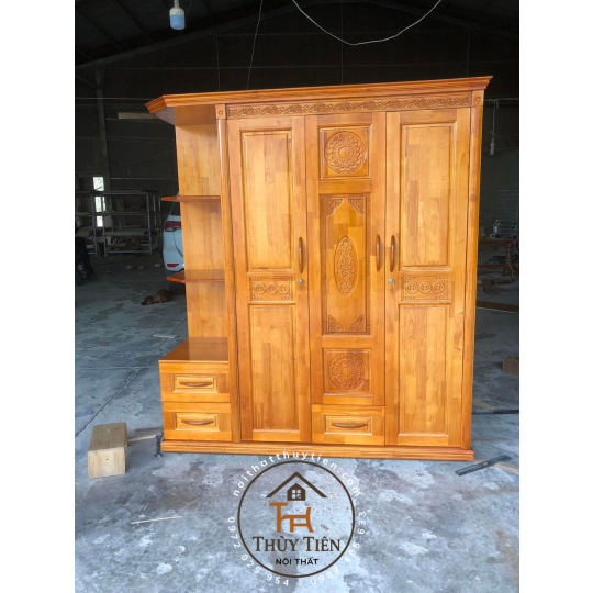 Tủ quần áo gỗ thông có kệ ngoài