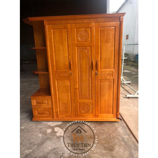 Tủ quần áo gỗ thông có kệ ngoài