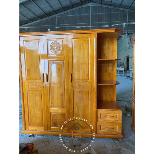 Tủ quần áo gỗ thông có kệ ngoài