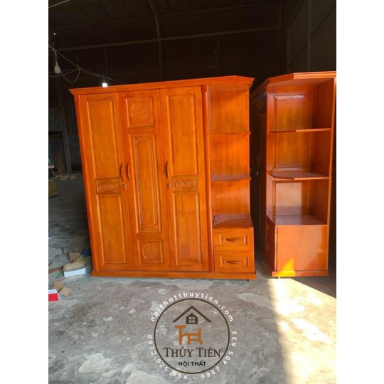 Tủ quần áo gỗ thông có kệ ngoài