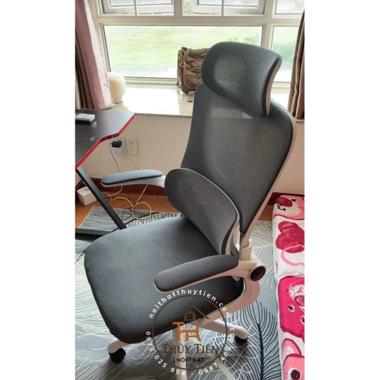 Ghế Công Thái Học 418 – Tựa Đầu, 2 Lưng Đệm Lưới Đỡ Cột Sống, Tay Ghế Điều Chỉnh 
