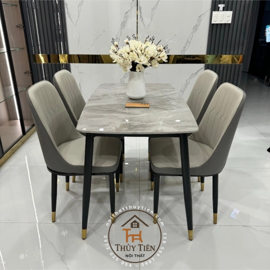 Bộ Bàn Ăn Ghế Monet Không Tay bọc da PU Cao Cấp, Chân côn bọc ống đồng, Đủ Màu Sắc Kích Thước