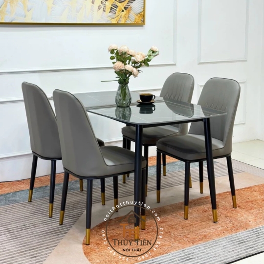 Bộ Bàn Ăn Ghế Monet Không Tay bọc da PU Cao Cấp, Chân côn bọc ống đồng, Đủ Màu Sắc Kích Thước