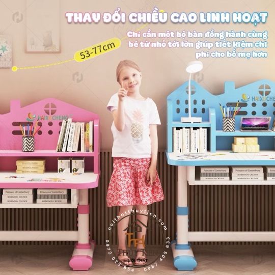 Bộ Bàn Ghế Học Sinh X03 Có Giá Sách, Bàn Học Cho Bé Tiểu Học Nâng Hạ Chiều Cao Linh Hoạt 