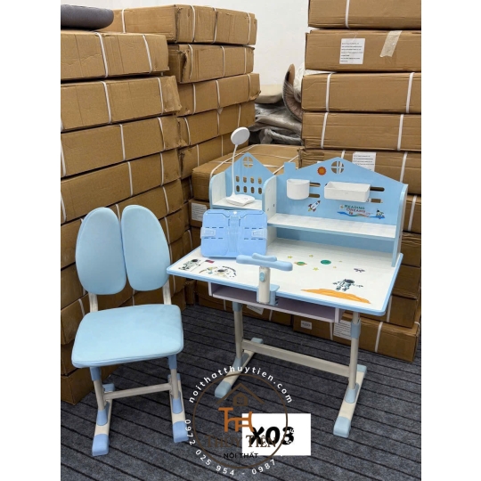 Bộ Bàn Ghế Học Sinh X03 Có Giá Sách, Bàn Học Cho Bé Tiểu Học Nâng Hạ Chiều Cao Linh Hoạt 