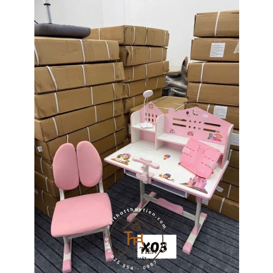 Bộ Bàn Ghế Học Sinh X03 Có Giá Sách, Bàn Học Cho Bé Tiểu Học Nâng Hạ Chiều Cao Linh Hoạt 