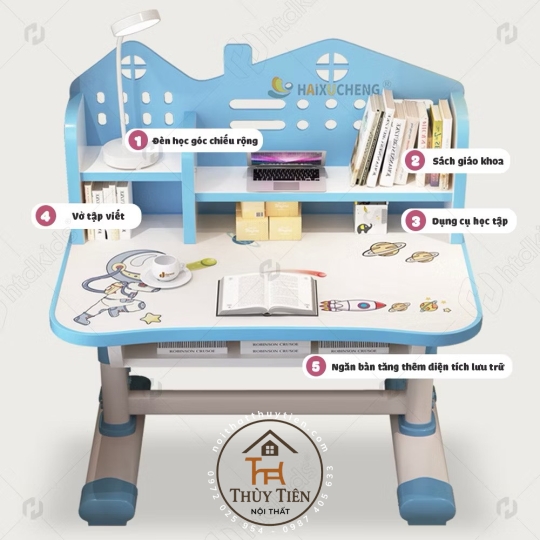 Bộ Bàn Ghế Học Sinh X03 Có Giá Sách, Bàn Học Cho Bé Tiểu Học Nâng Hạ Chiều Cao Linh Hoạt 