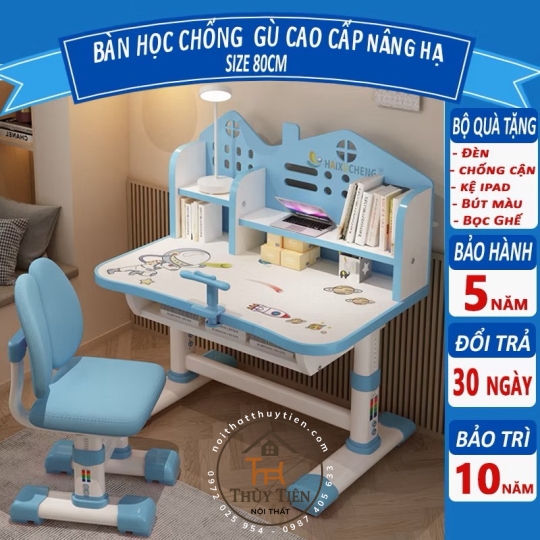 Bộ Bàn Ghế Học Sinh X03 Có Giá Sách, Bàn Học Cho Bé Tiểu Học Nâng Hạ Chiều Cao Linh Hoạt 