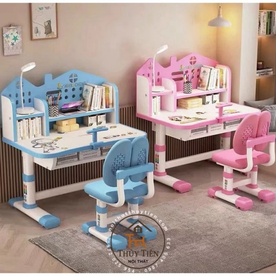 Bộ Bàn Ghế Học Sinh X03 Có Giá Sách, Bàn Học Cho Bé Tiểu Học Nâng Hạ Chiều Cao Linh Hoạt 